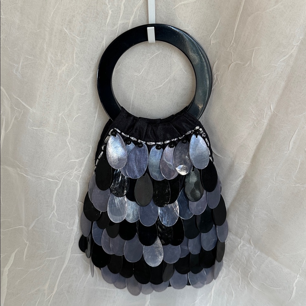 Genuine fun capiz shell purse bag black gray